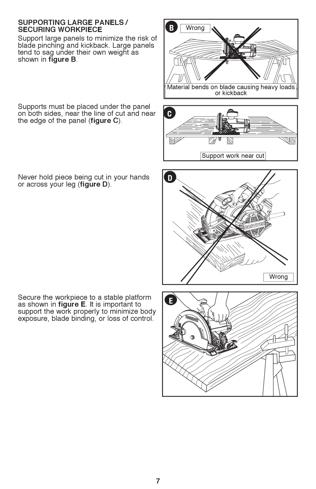 Bostitch BTE300K instruction manual Supporting Large Panels / Securing Workpiece 