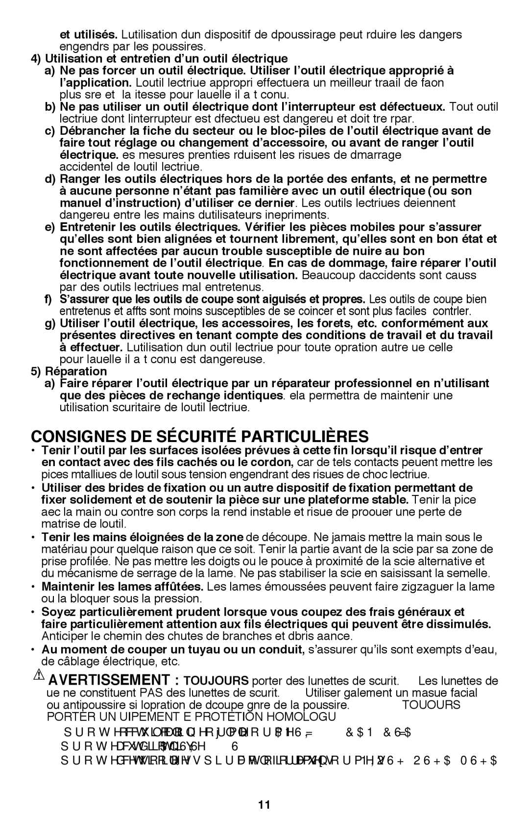 Bostitch BTE340K instruction manual Consignes de sécurité particulières 