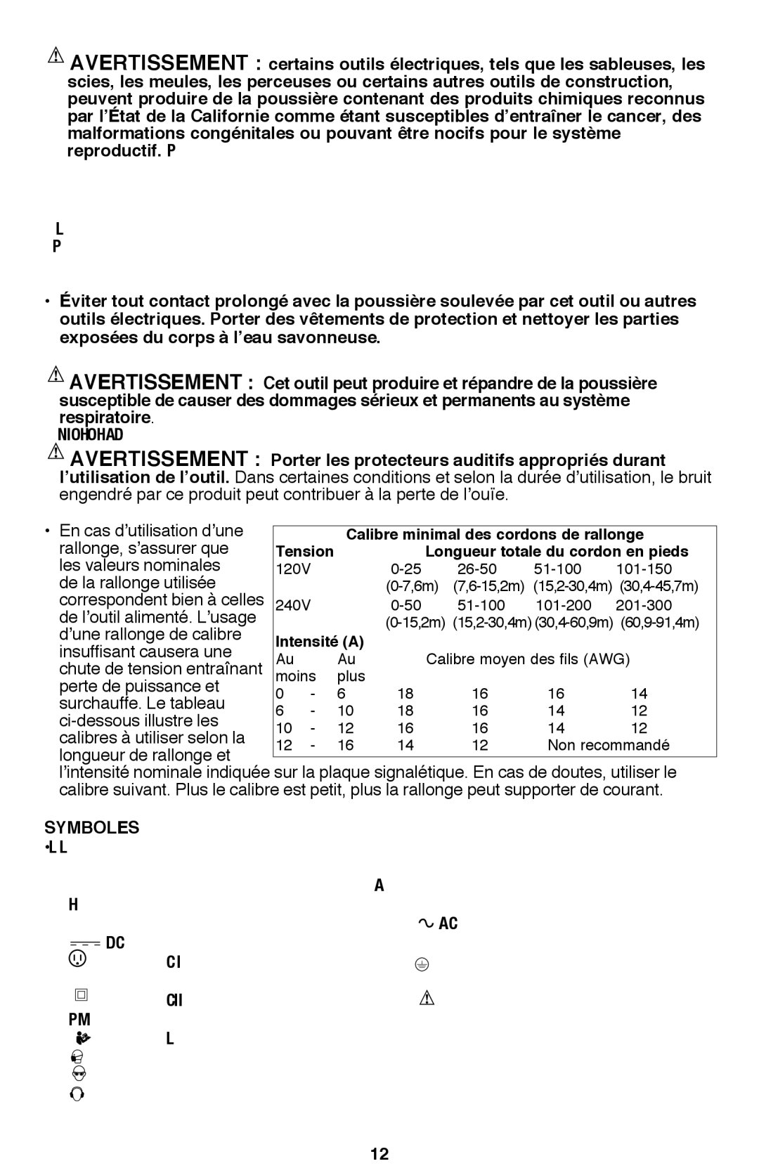 Bostitch BTE340K instruction manual Symboles 