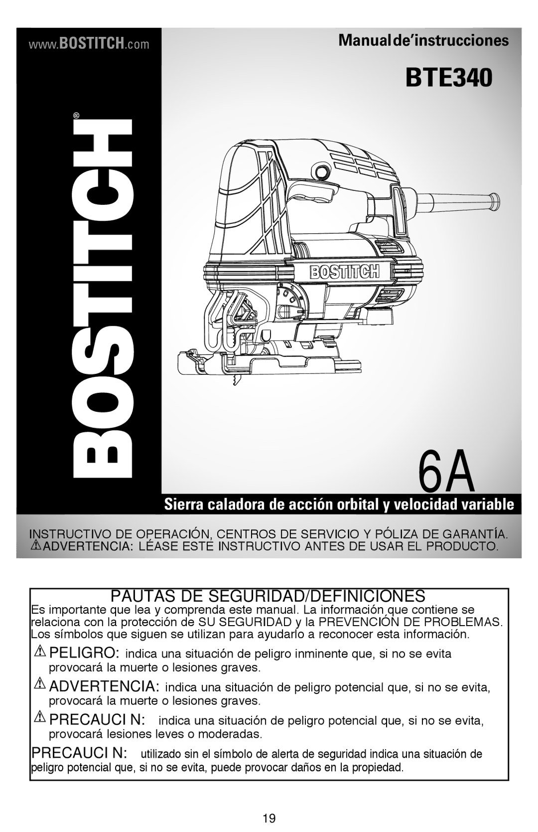 Bostitch BTE340K instruction manual Pautas DE SEGURIDAD/DEFINICIONES 