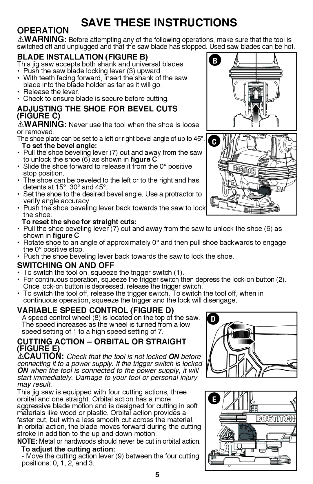 Bostitch BTE340K instruction manual Operation 