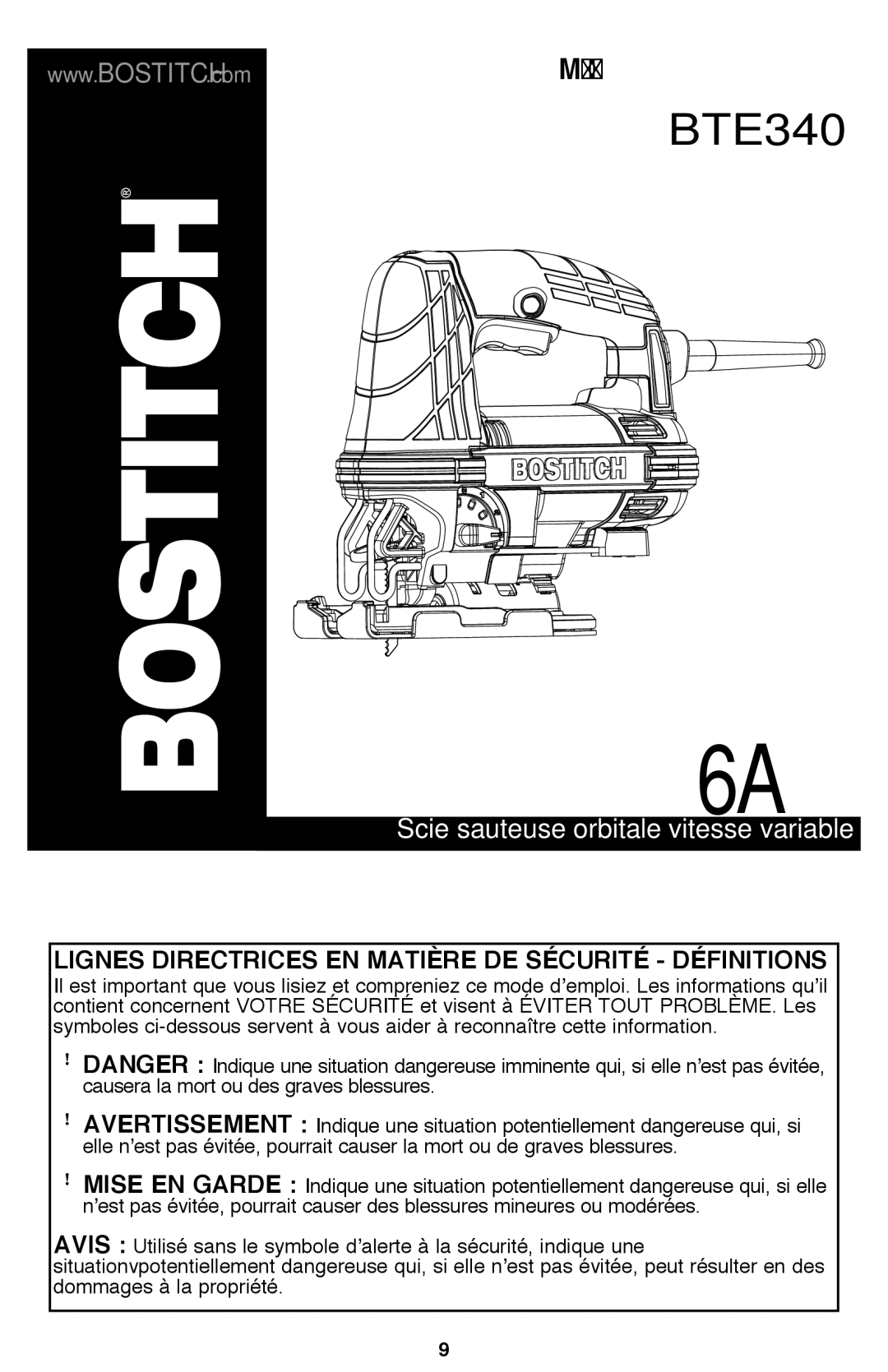 Bostitch BTE340K Scie sauteuse orbitale à vitesse variable, Lignes directrices en matière de sécurité définitions 