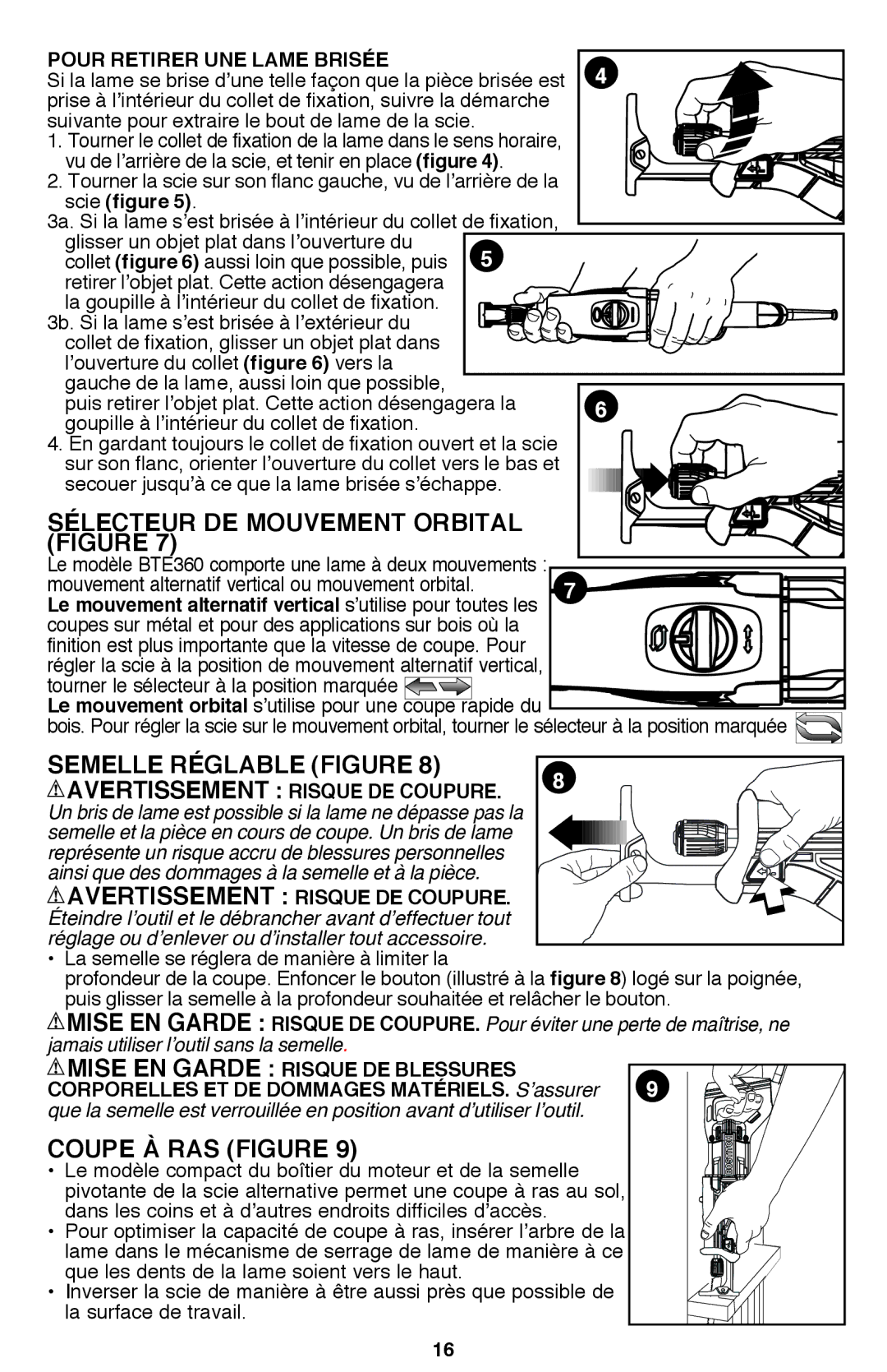 Bostitch BTE360K Sélecteur de mouvement orbital Figure, Coupe à ras Figure, Pour Retirer UNE Lame Brisée, Scie figure 