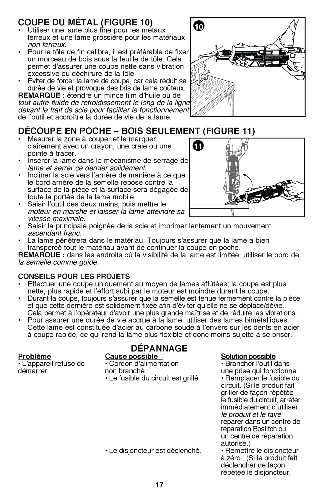 Bostitch BTE360K Coupe du métal figure, Découpe en poche bois seulement Figure, Dépannage, Conseils Pour LES Projets 