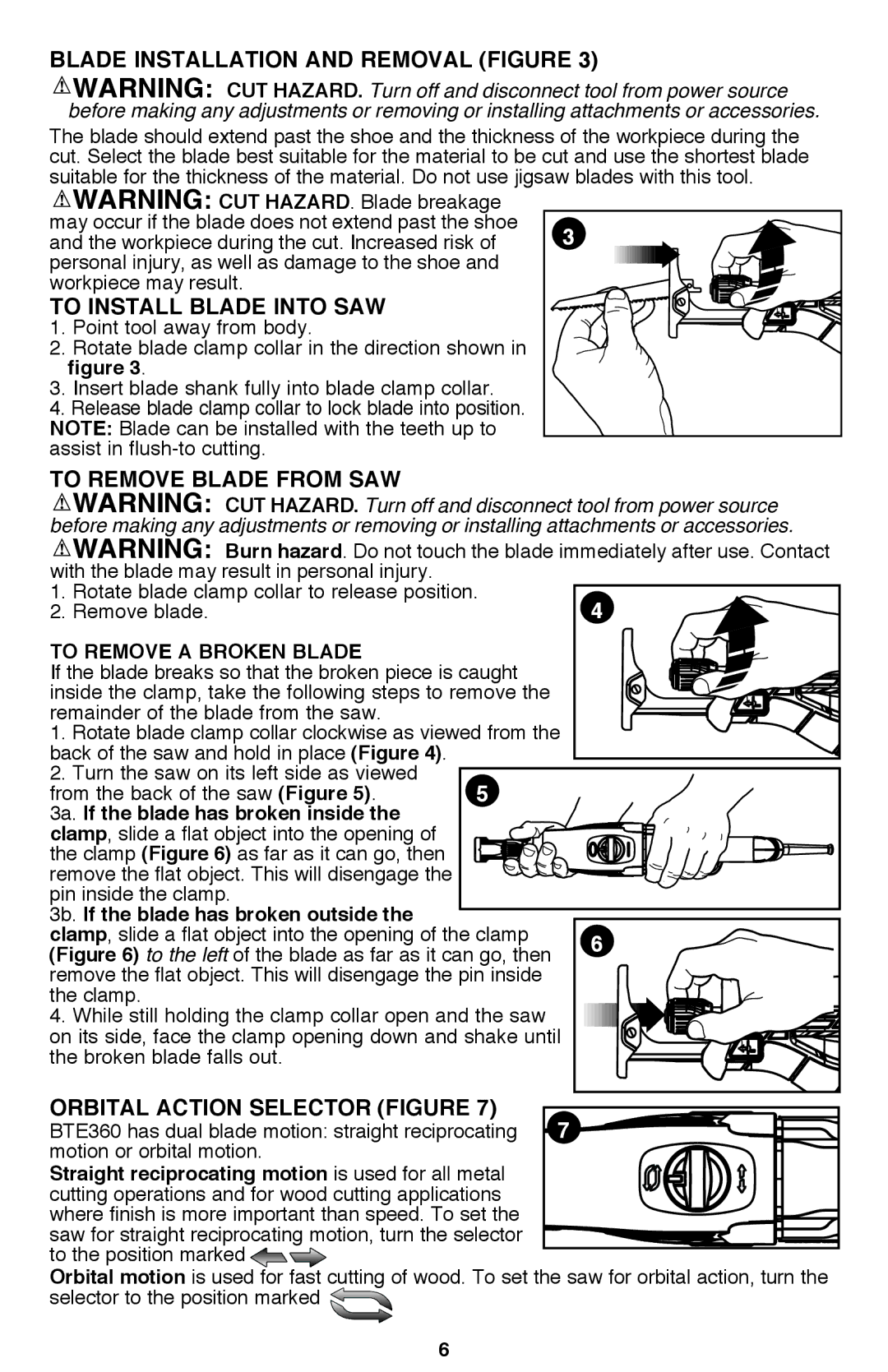 Bostitch BTE360K instruction manual To Remove Blade from SAW 