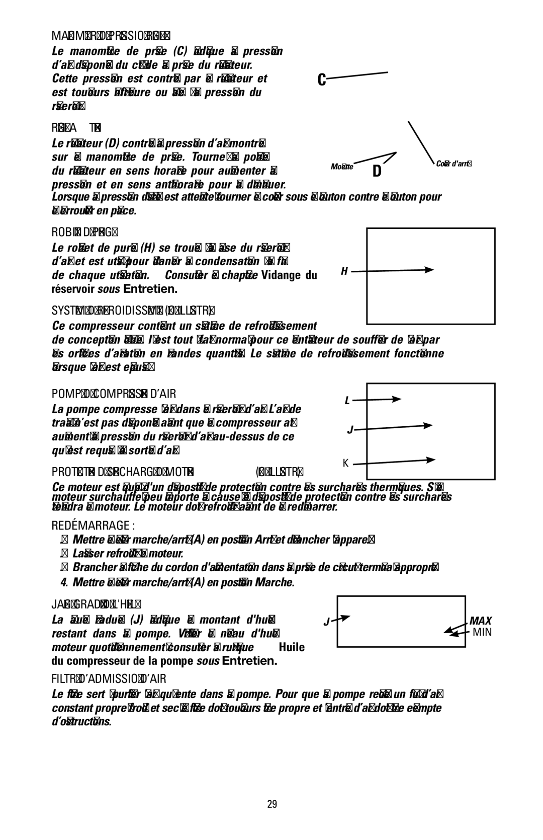 Bostitch BTFP02006 Manomètre de pression régulée, RÉgulateur, Robinet de purge, SystÈme de refroidissement non illustré 