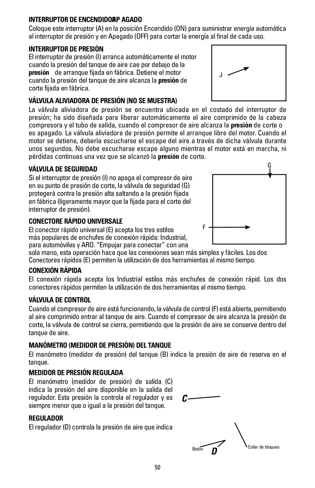 Bostitch BTFP02006 Interruptor de Encendido/Apagado, Interruptor de presión, Válvula aliviadora de presión no se muestra 