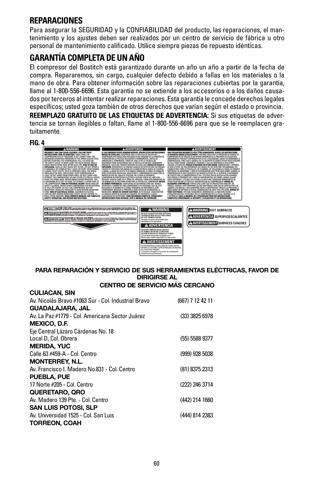 Bostitch BTFP02006 instruction manual Reparaciones, Garantía completa de un año 