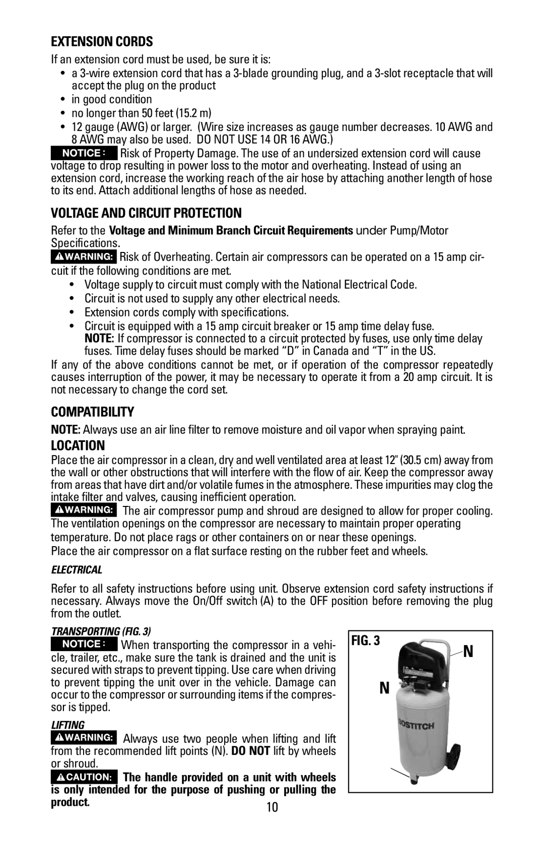 Bostitch BTFP02028 owner manual Extension Cords, Voltage and Circuit Protection, Compatibility Location, Product.10 