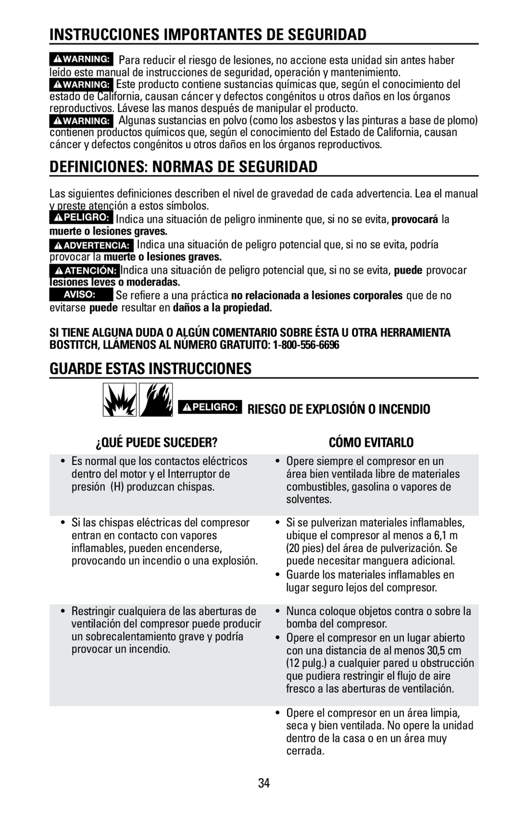 Bostitch BTFP02028 Instrucciones Importantes DE Seguridad, Definiciones Normas de seguridad, Guarde estas instrucciones 