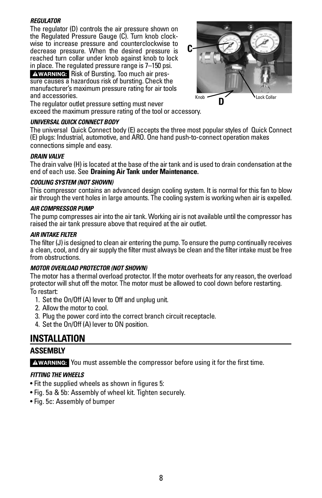 Bostitch BTFP02028 owner manual Installation, Assembly, Accessories, Fit the supplied wheels as shown in figures 