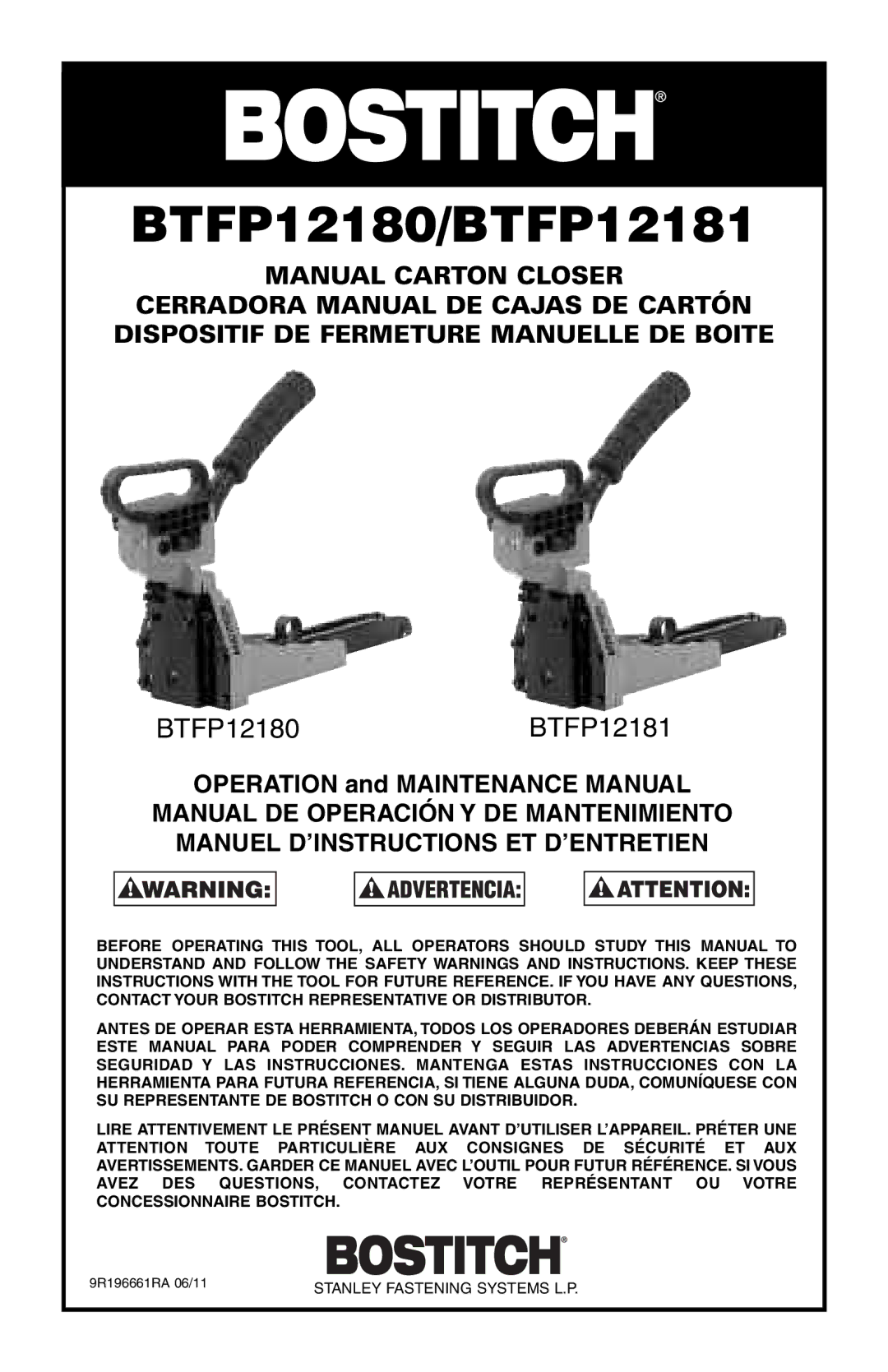 Bostitch manual BTFP12180/BTFP12181 