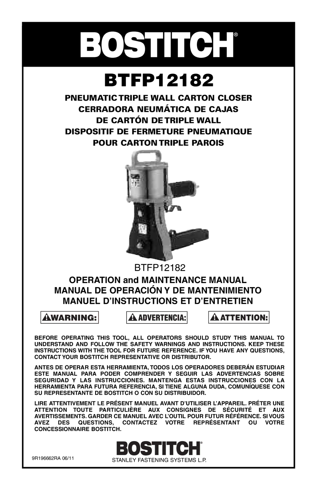 Bostitch BTFP12182 manual 