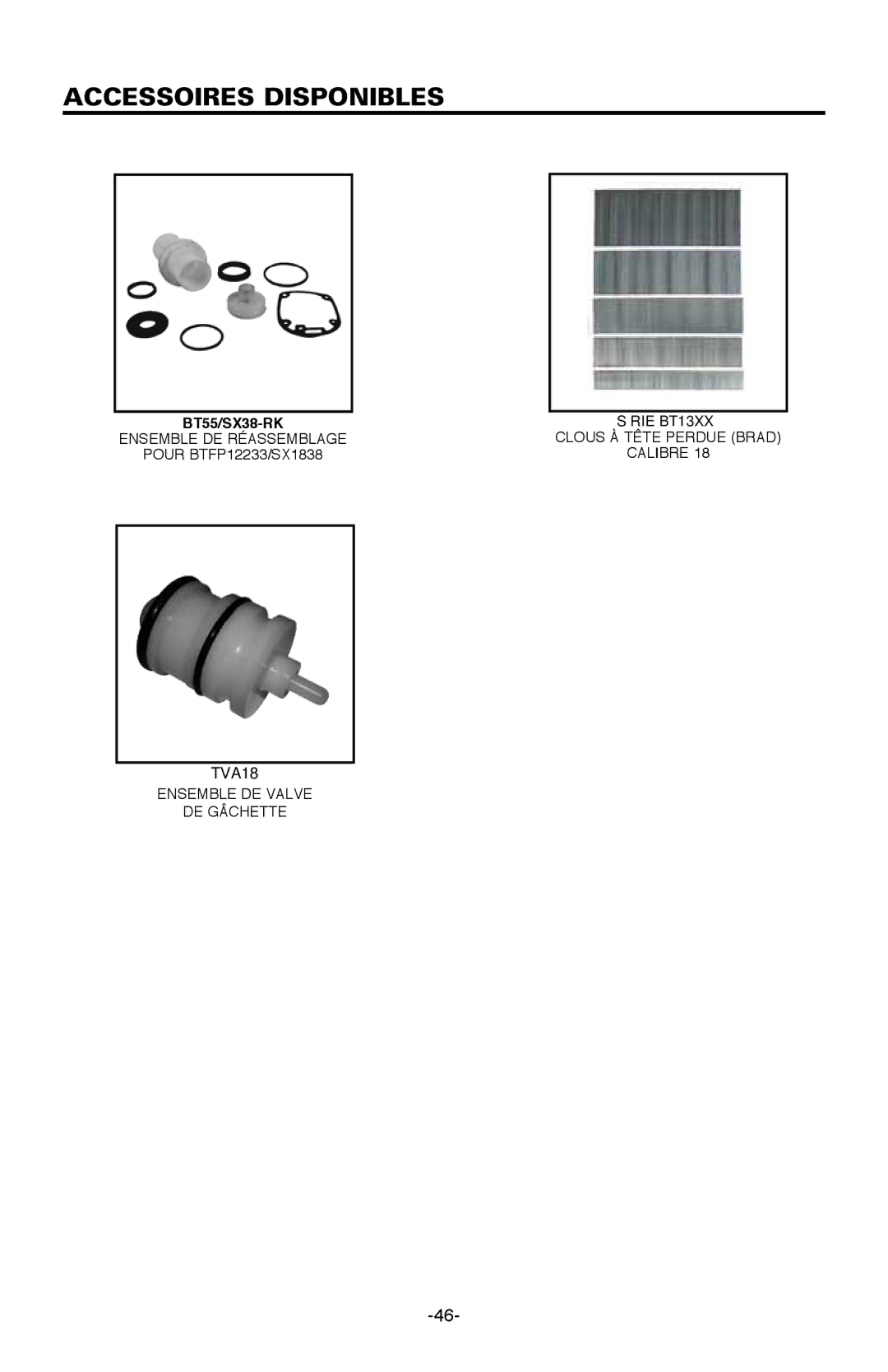 Bostitch BTFP12233 manual Accessoires disponibles 