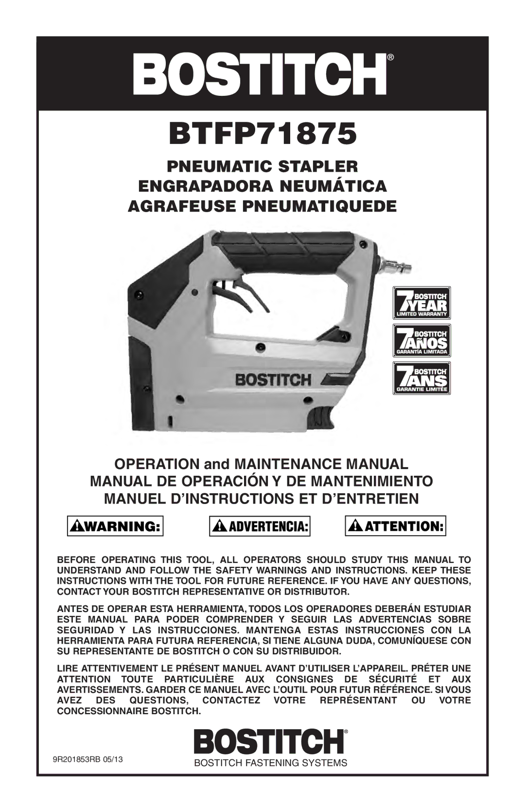 Bostitch BTFP71875 manual 