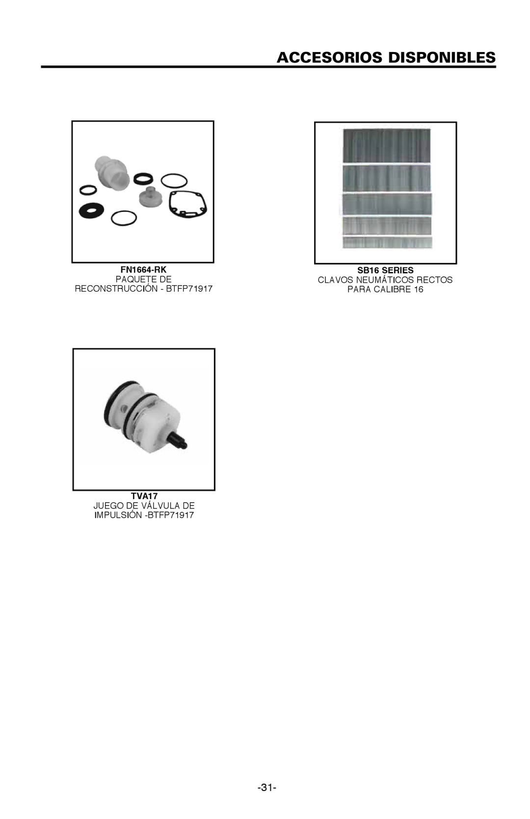 Bostitch BTFP71917 manual Accesorios disponibles 