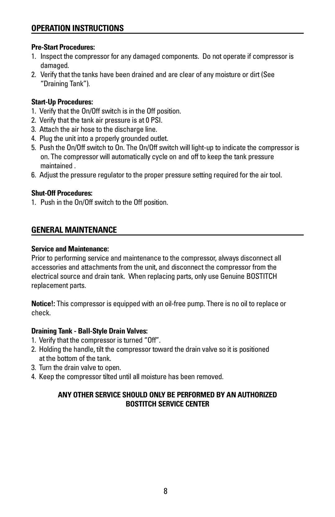 Bostitch CAP1512-OF manual Operation Instructions, General Maintenance 