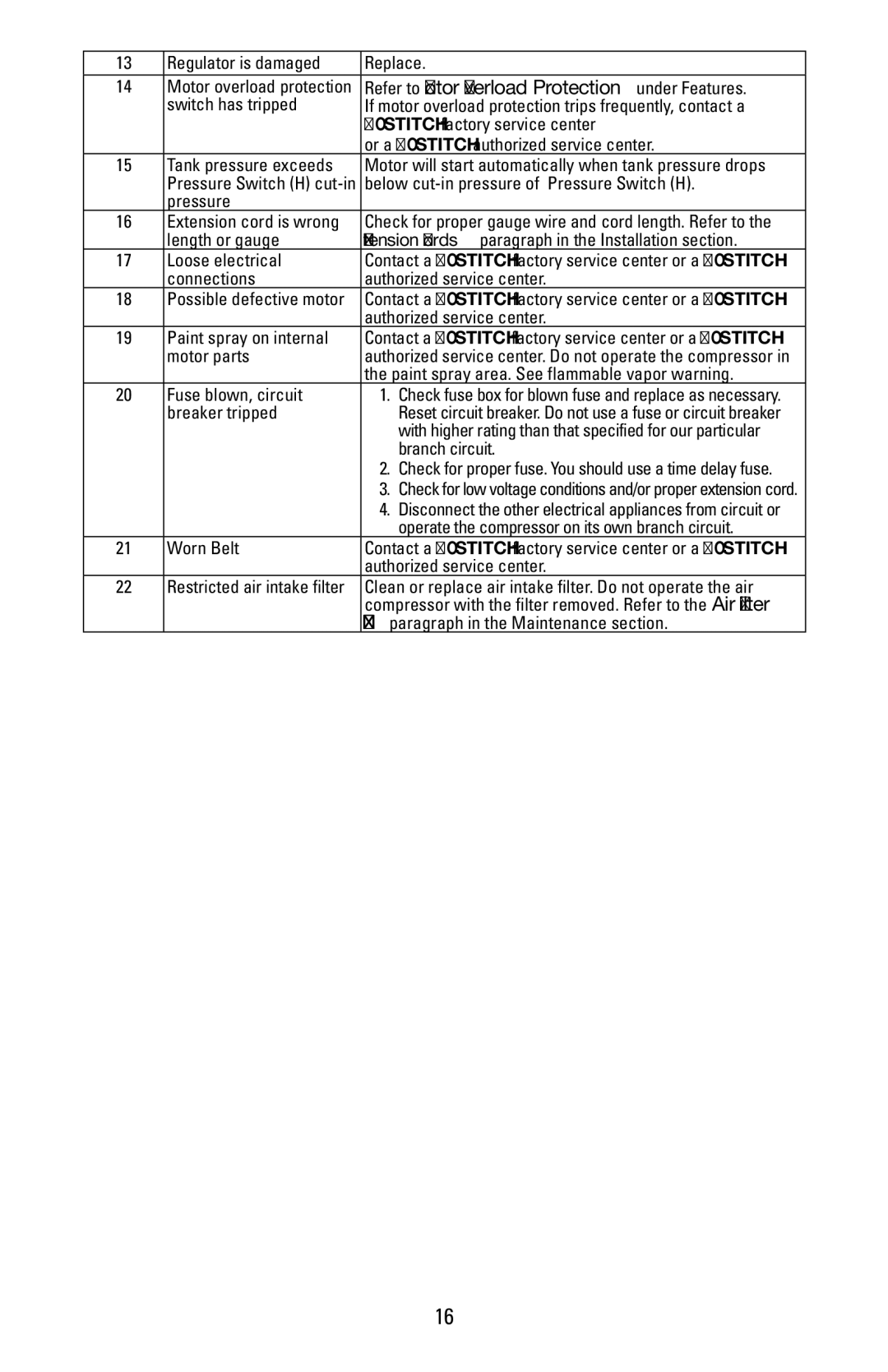 Bostitch CAP1645-OF owner manual Refer to Motor Overload Protection under Features 