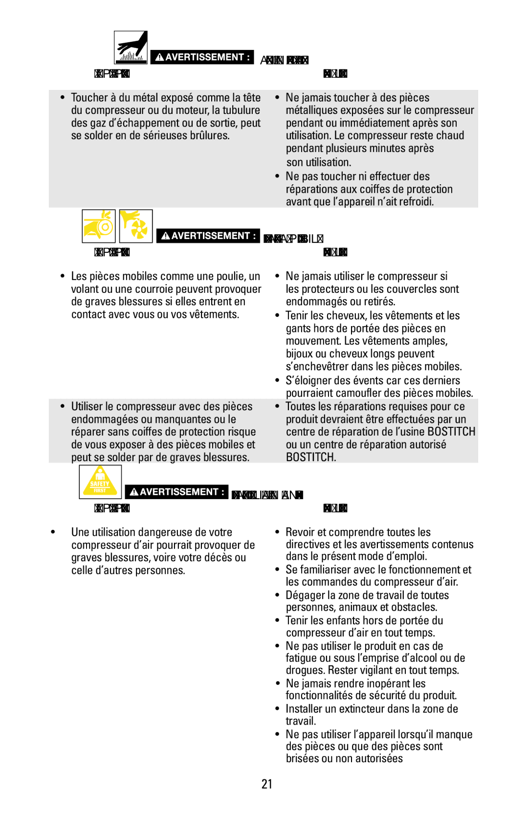 Bostitch CAP1645-OF owner manual Son utilisation, Installer un extincteur dans la zone de travail 