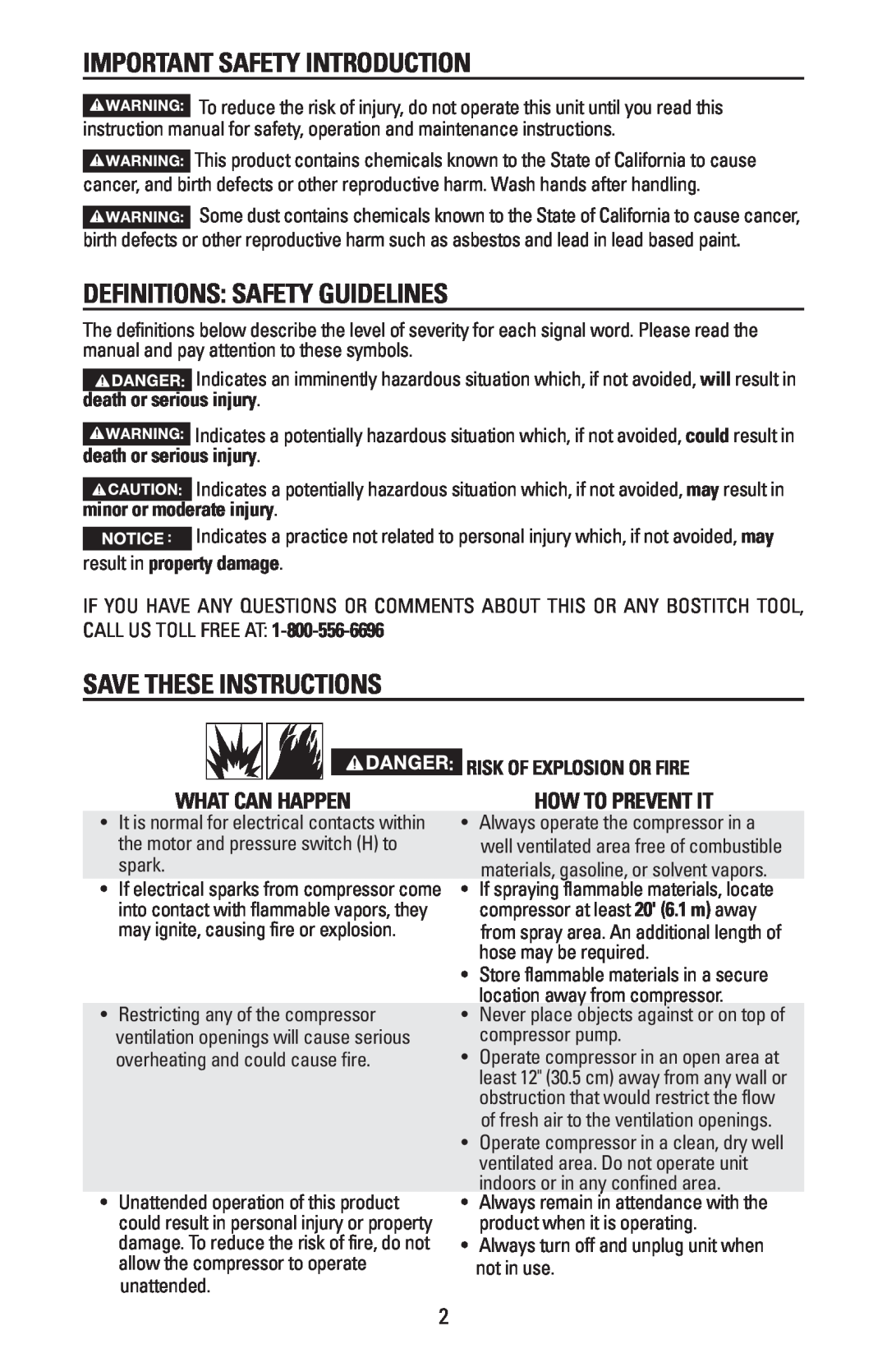 Bostitch CAP1645-OF owner manual Important Safety Introduction, Definitions: Safety Guidelines, Save These Instructions 