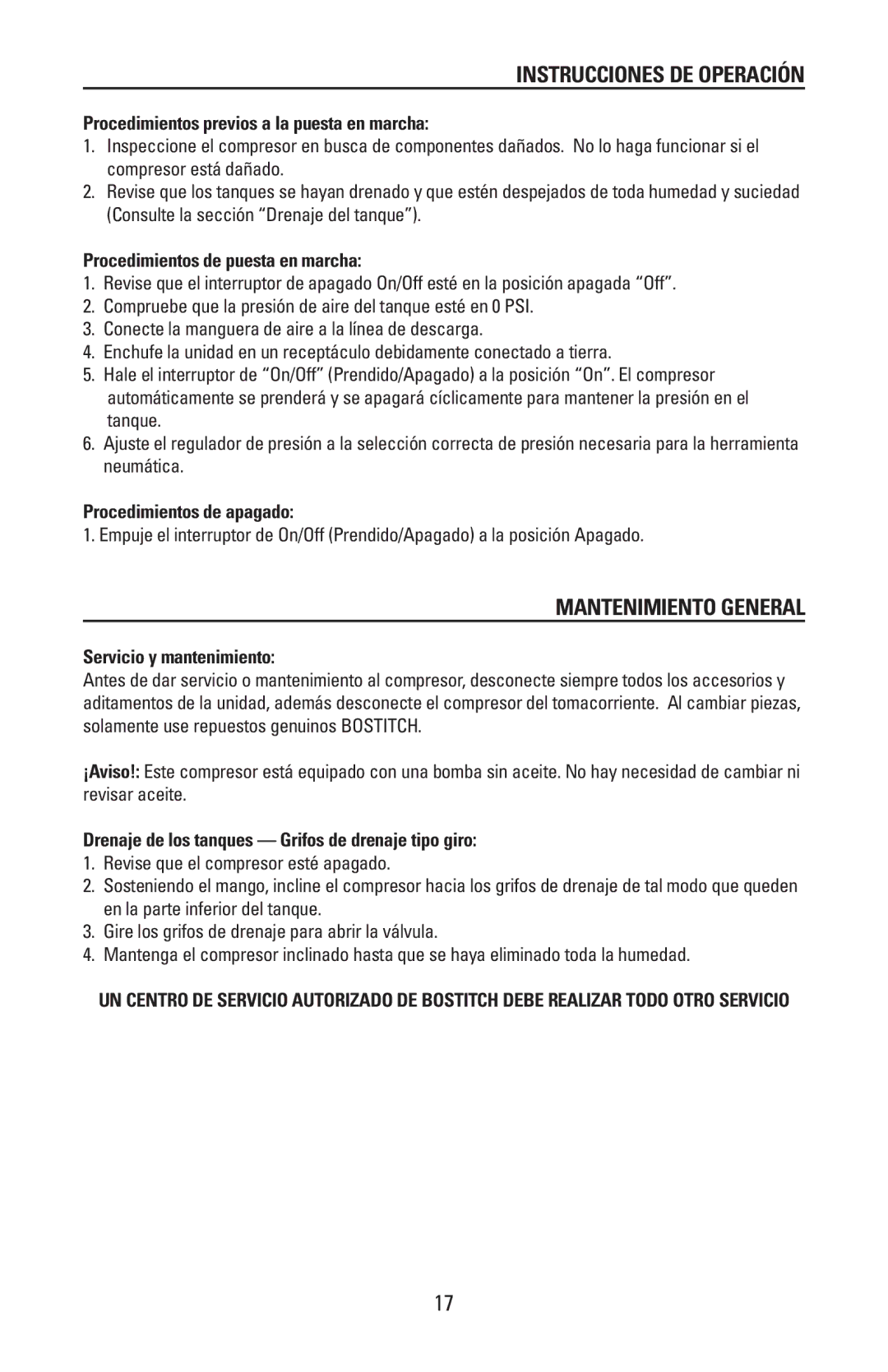 Bostitch 175869REVA, CAP2000P-OF manual Instrucciones DE Operación, Mantenimiento General 