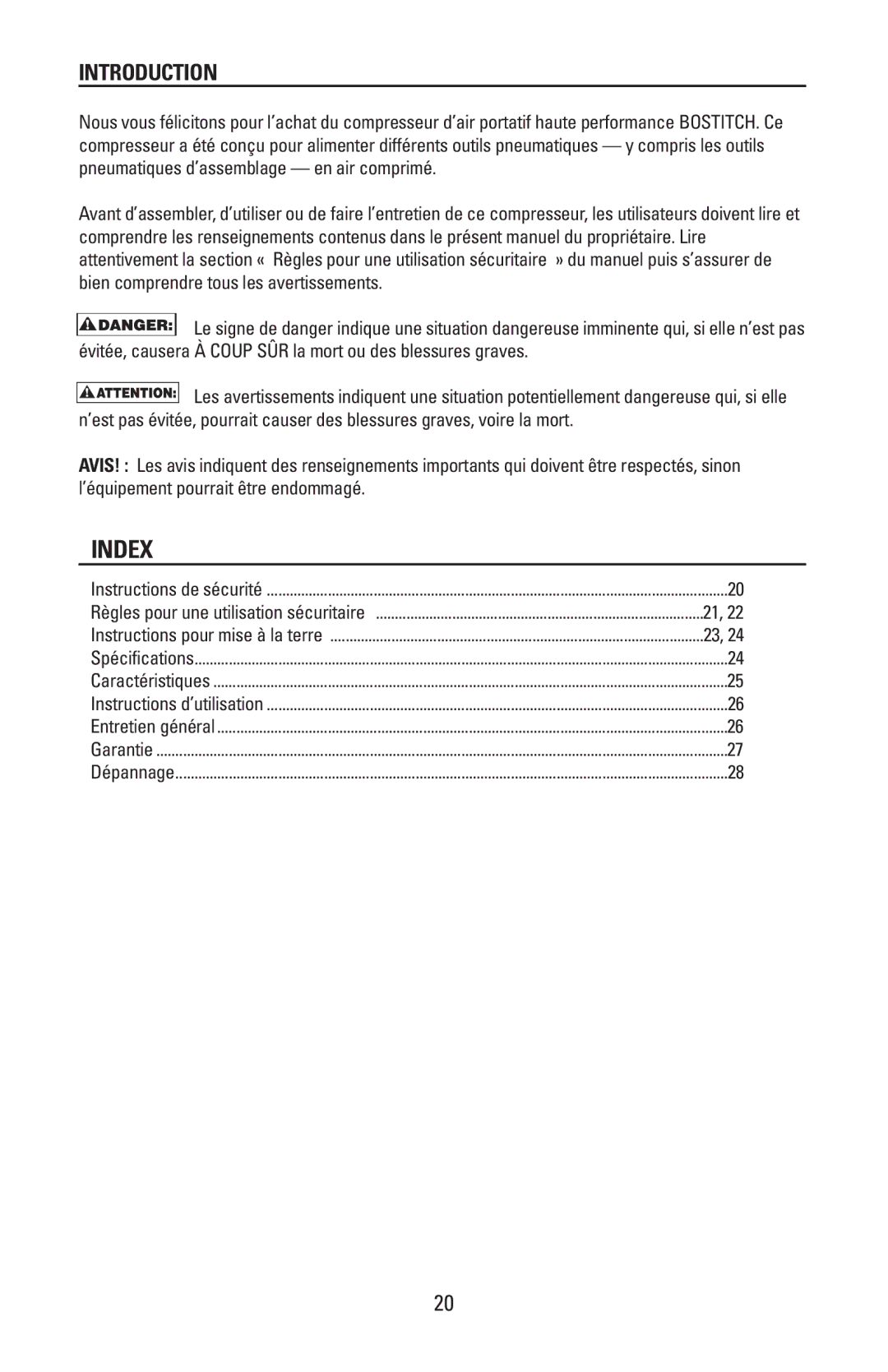 Bostitch CAP2000P-OF, 175869REVA manual Index 