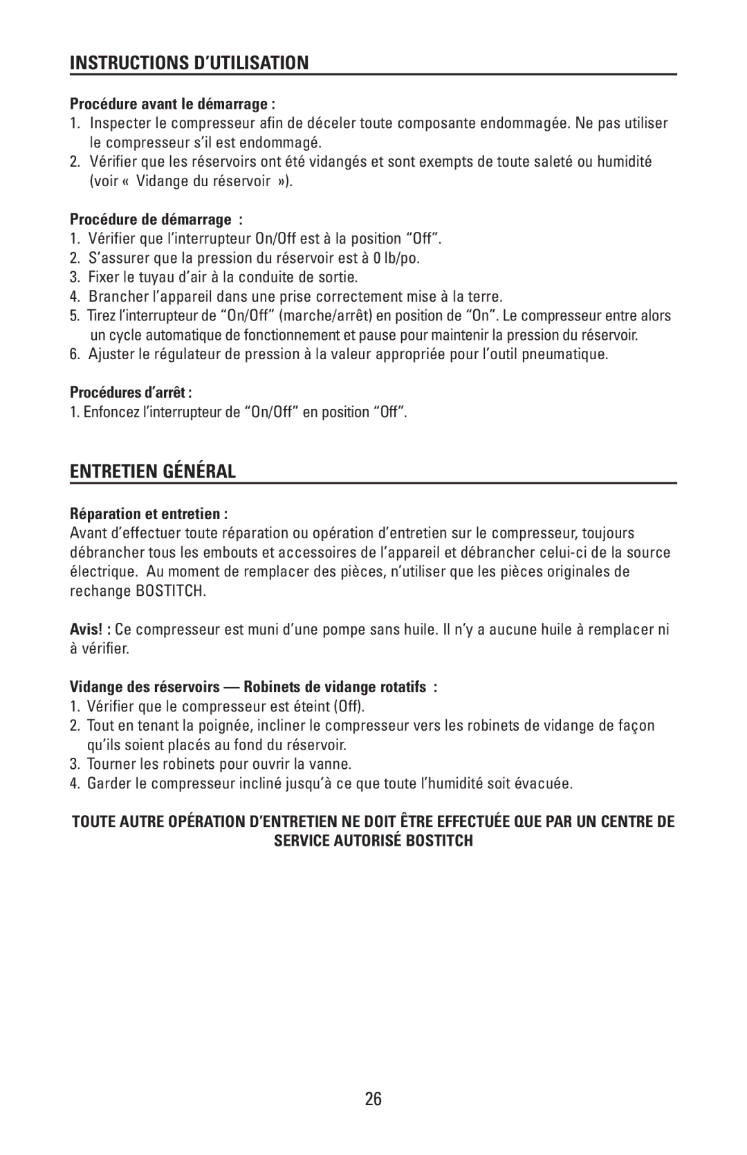 Bostitch CAP2000P-OF, 175869REVA manual Instructions D’UTILISATION, Entretien Général 