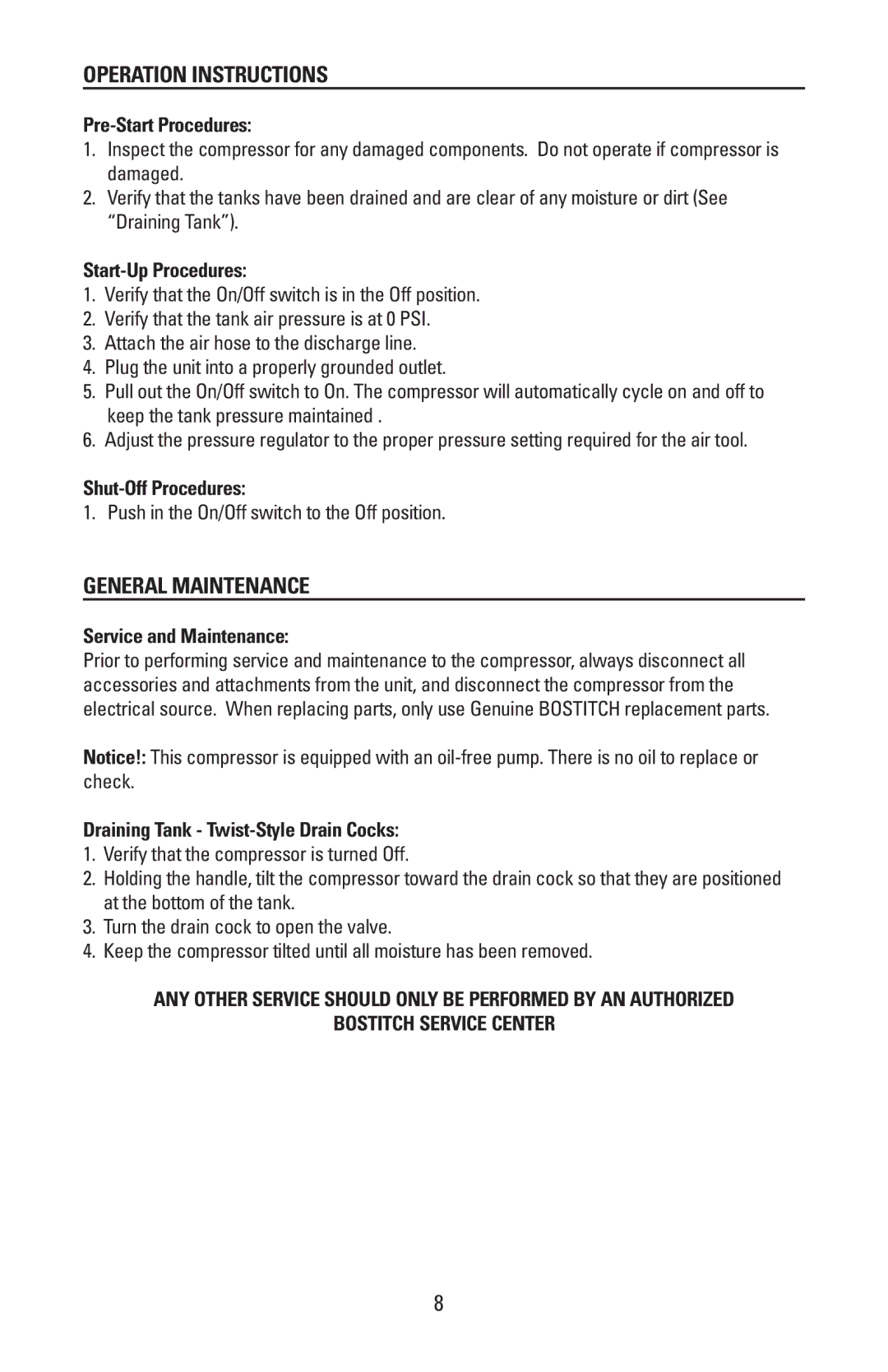 Bostitch CAP2000P-OF, 175869REVA manual Operation Instructions, General Maintenance 