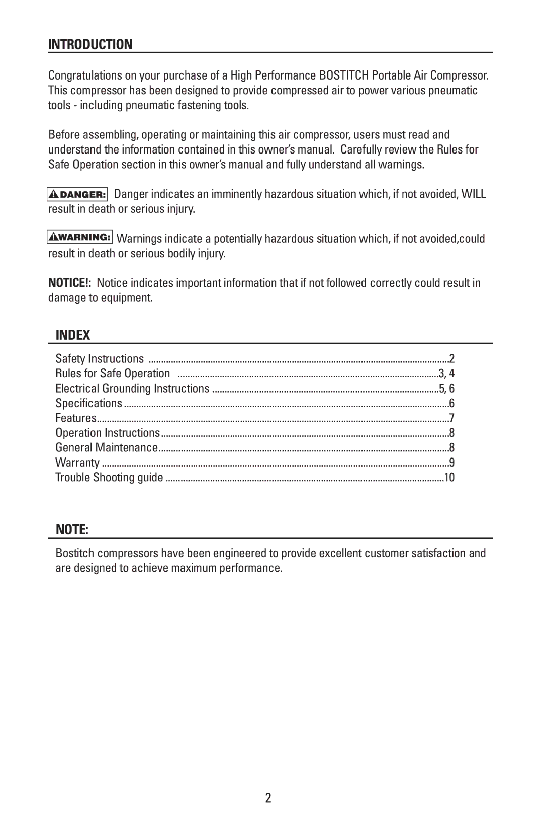 Bostitch CAP60P-OF manual Introduction, Index 