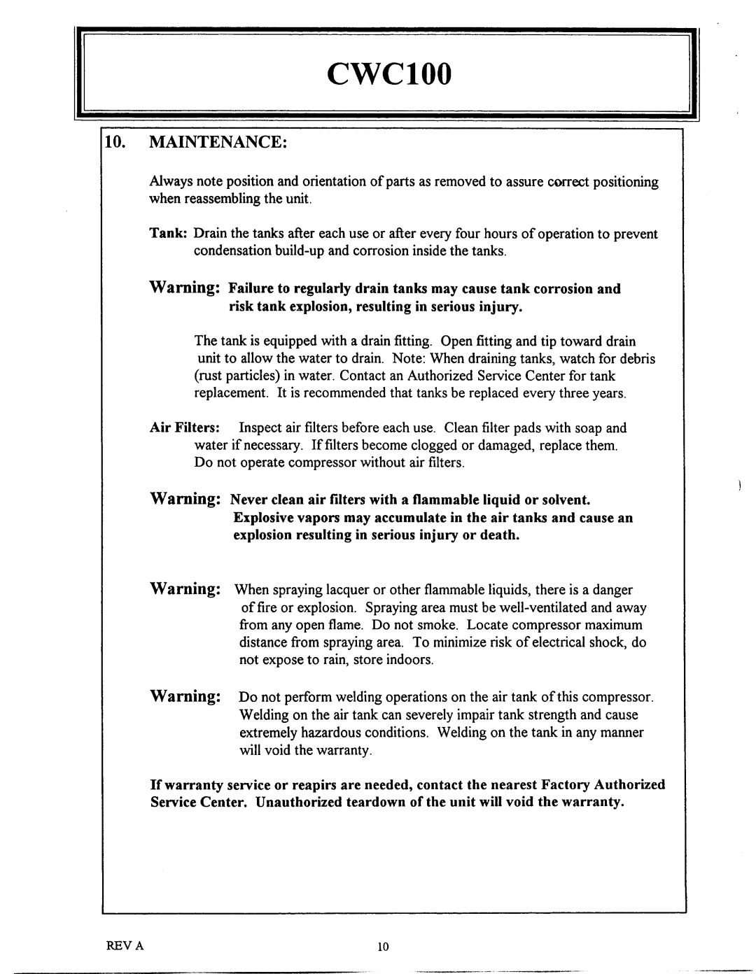 Bostitch CWC100 manual 