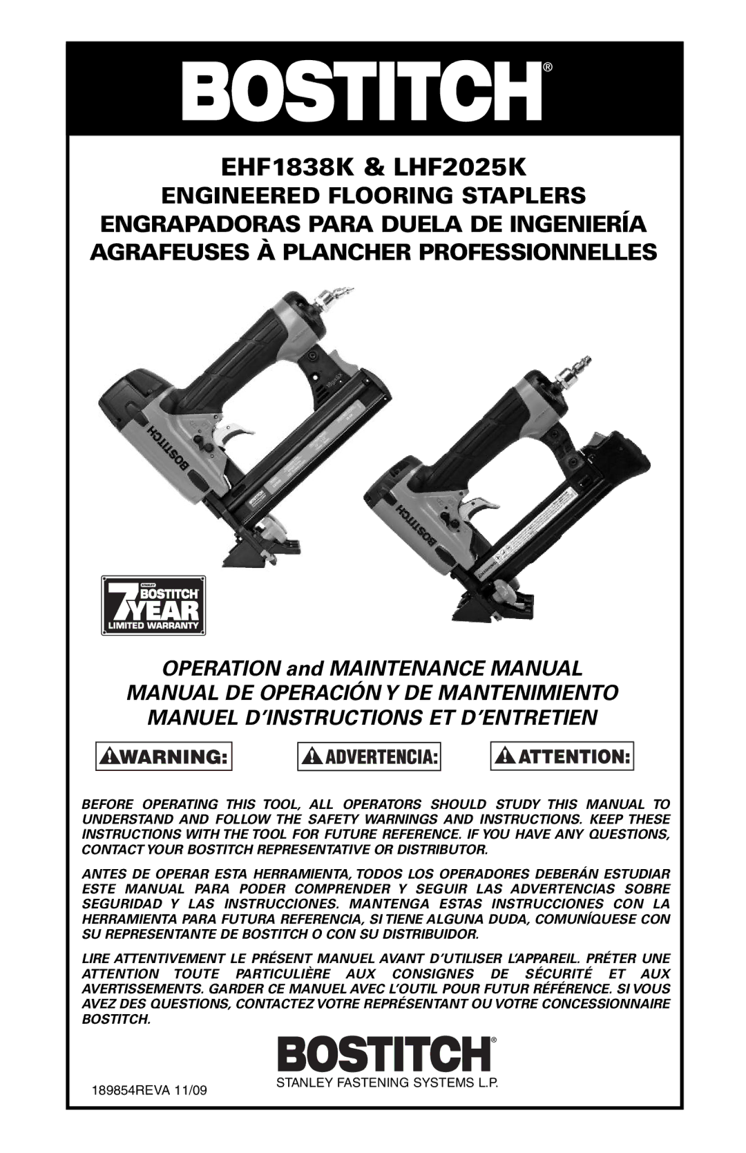 Bostitch manual EHF1838K & LHF2025K 