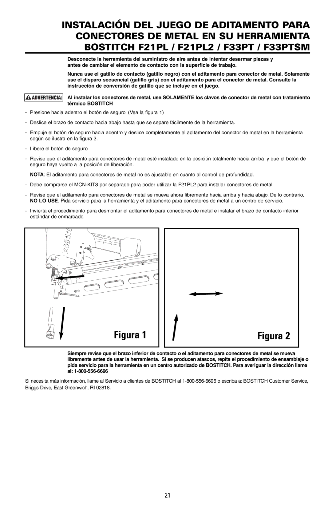 Bostitch F28WW, F21PL2, F33PTSM manual Figura 