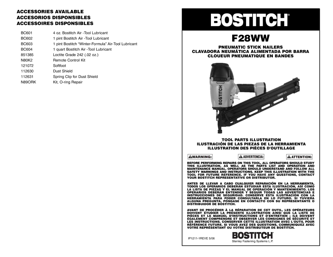 Bostitch F28WW, F21PL2 manual F33PT / F33PTSM 