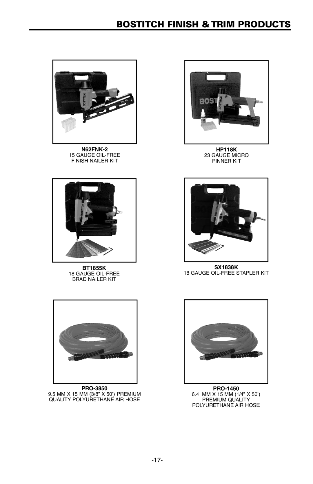 Bostitch FN1664 manual Bostitch Finish &TRIM Products 