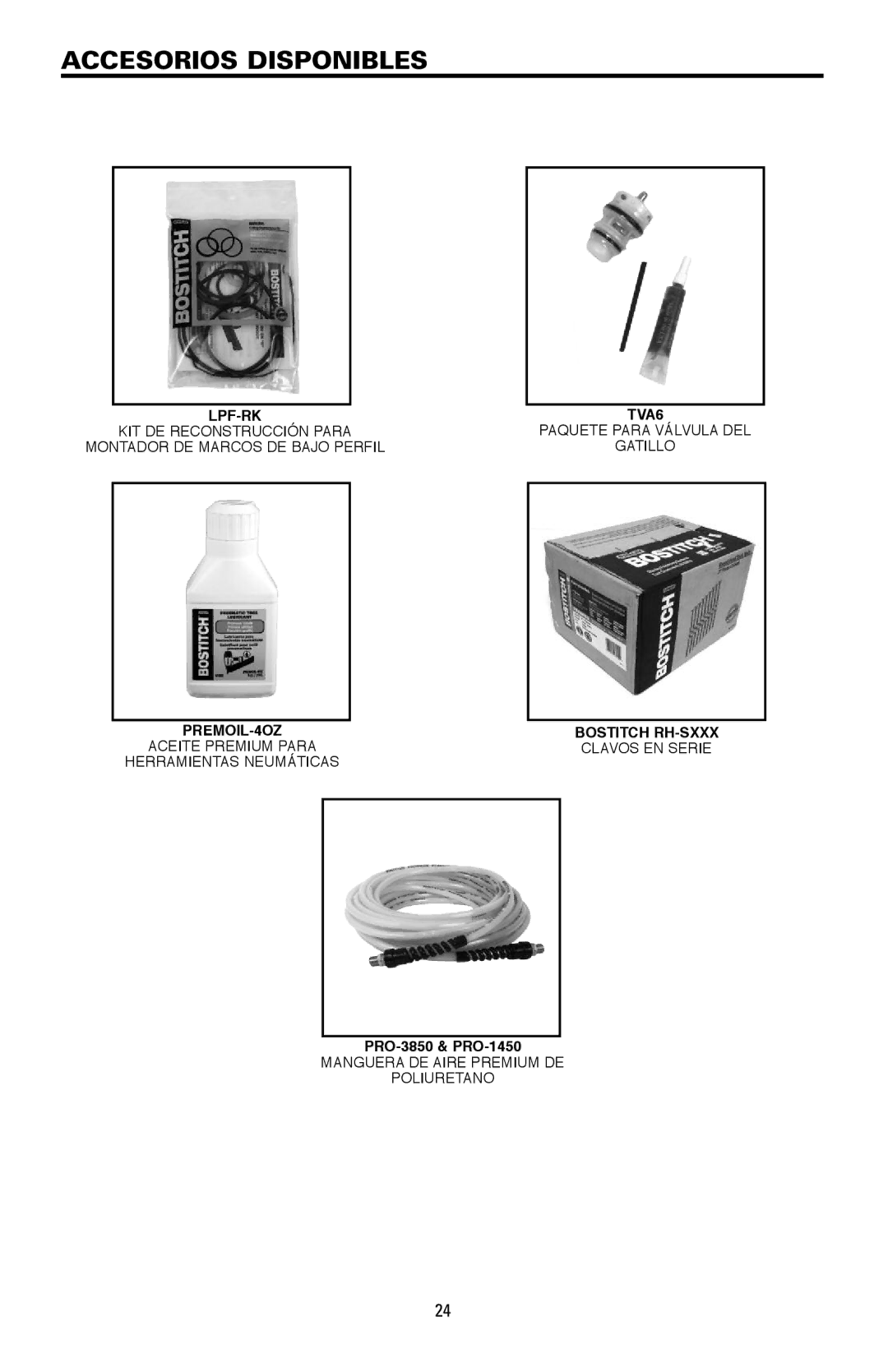 Bostitch LPF21PL manual Accesorios Disponibles, LPF-RK TVA6 