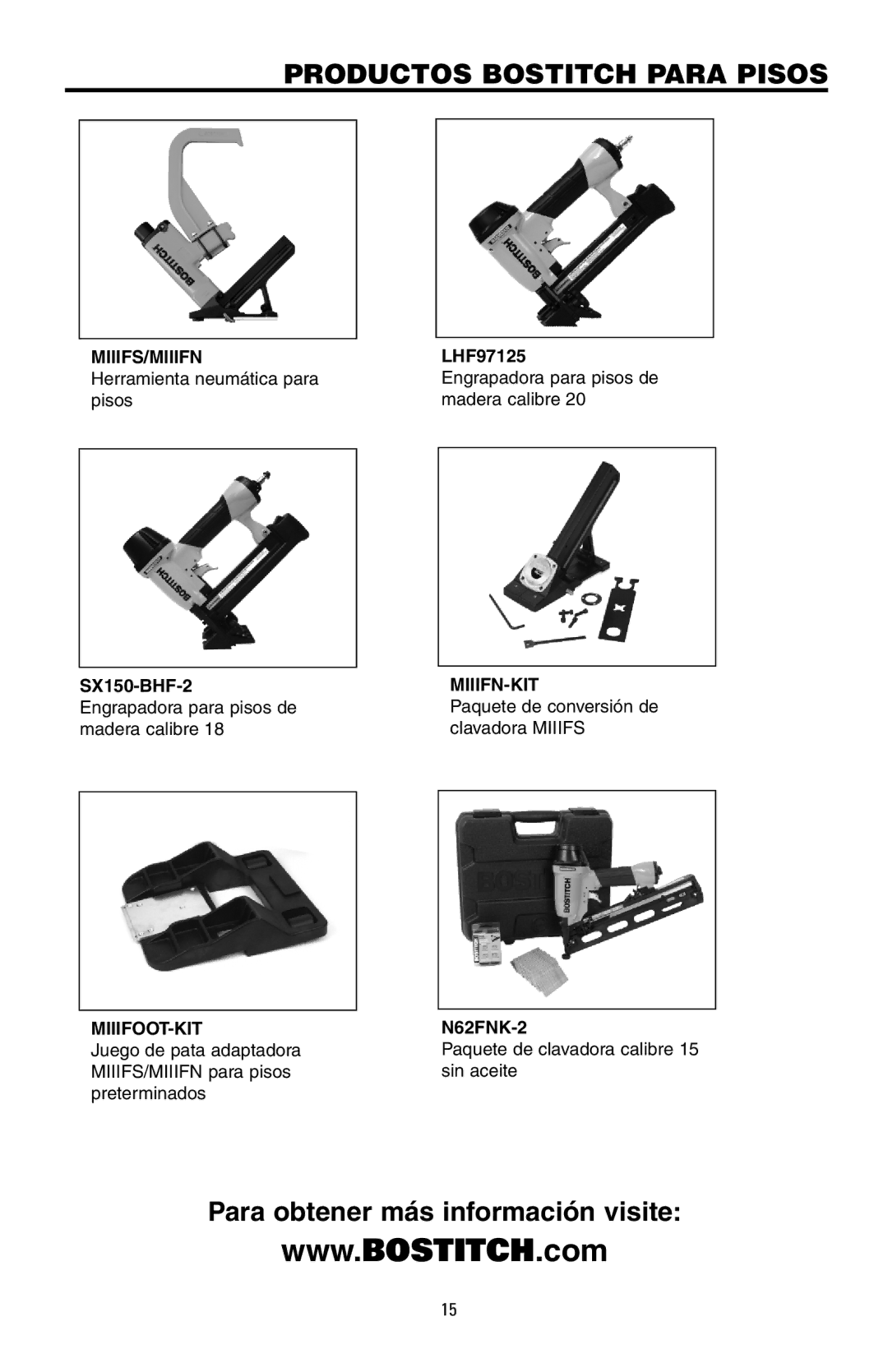 Bostitch 175616REVB, MFN-200 manual Productos Bostitch Para Pisos 