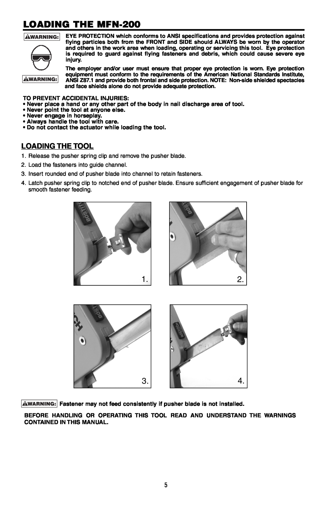Bostitch 175616REVB manual LOADING THE MFN-200, Loading The Tool 