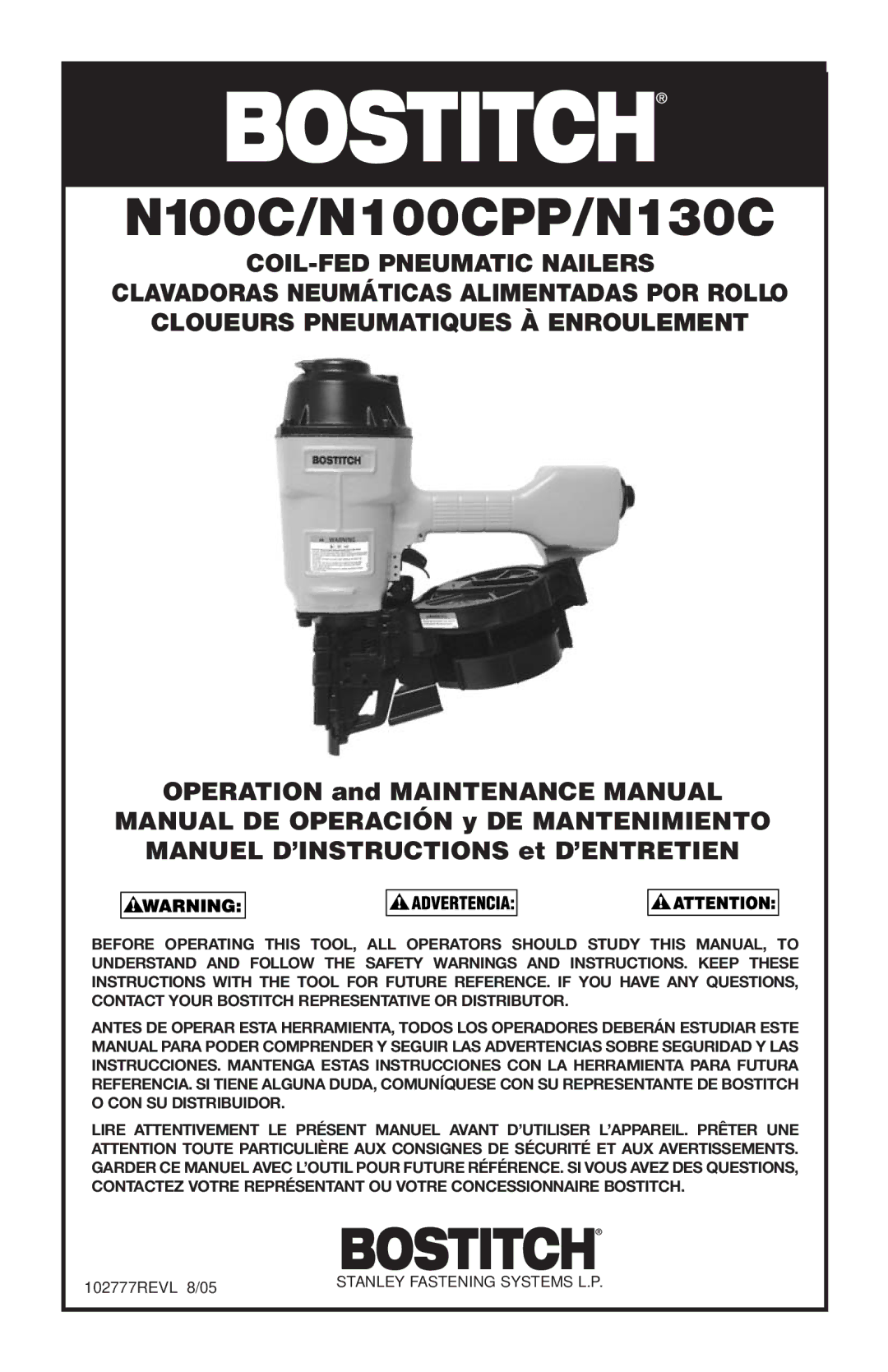 Bostitch manual N100C/N100CPP/N130C 