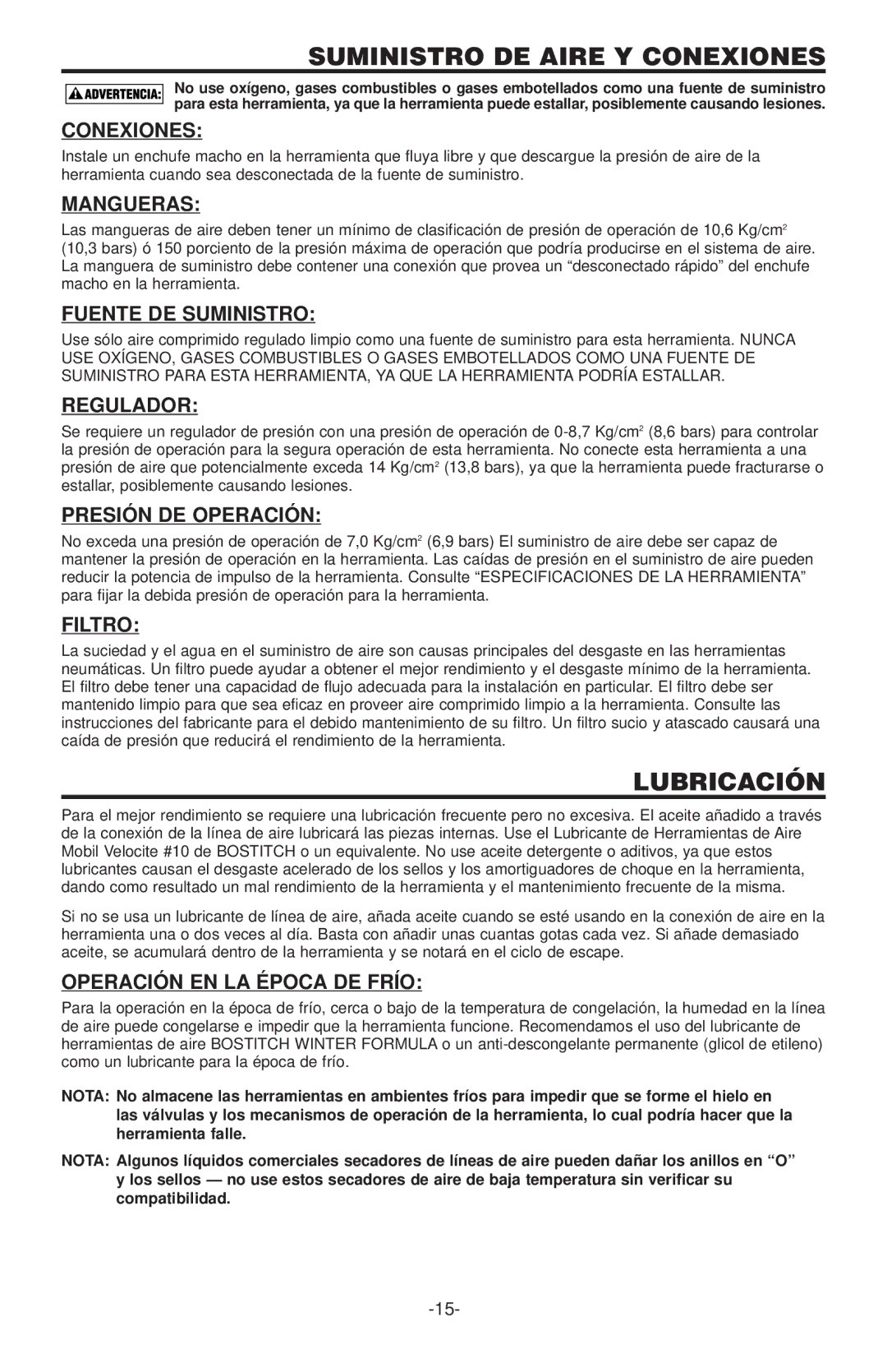 Bostitch N100CPP, N130C manual Lubricación 