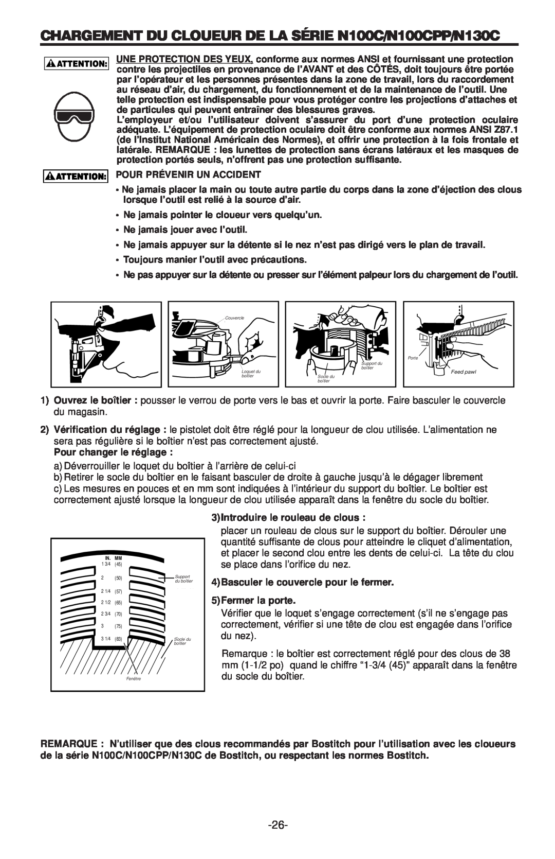 Bostitch manual CHARGEMENT DU CLOUEUR DE LA SÉRIE N100C/N100CPP/N130C 