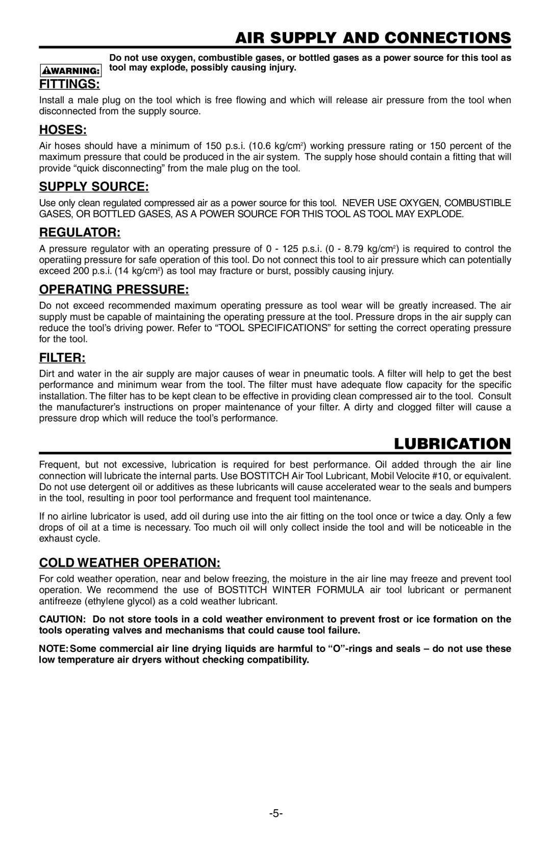 Bostitch N80CB manual Lubrication 