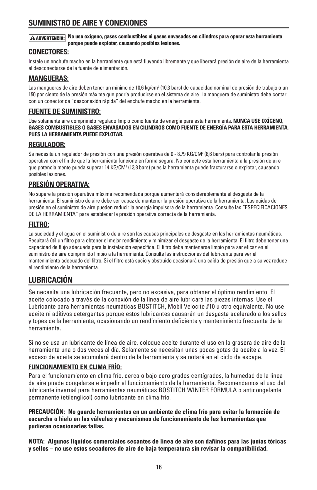 Bostitch N88WWB, N88RH manual Suministro DE Aire Y Conexiones, Lubricación 