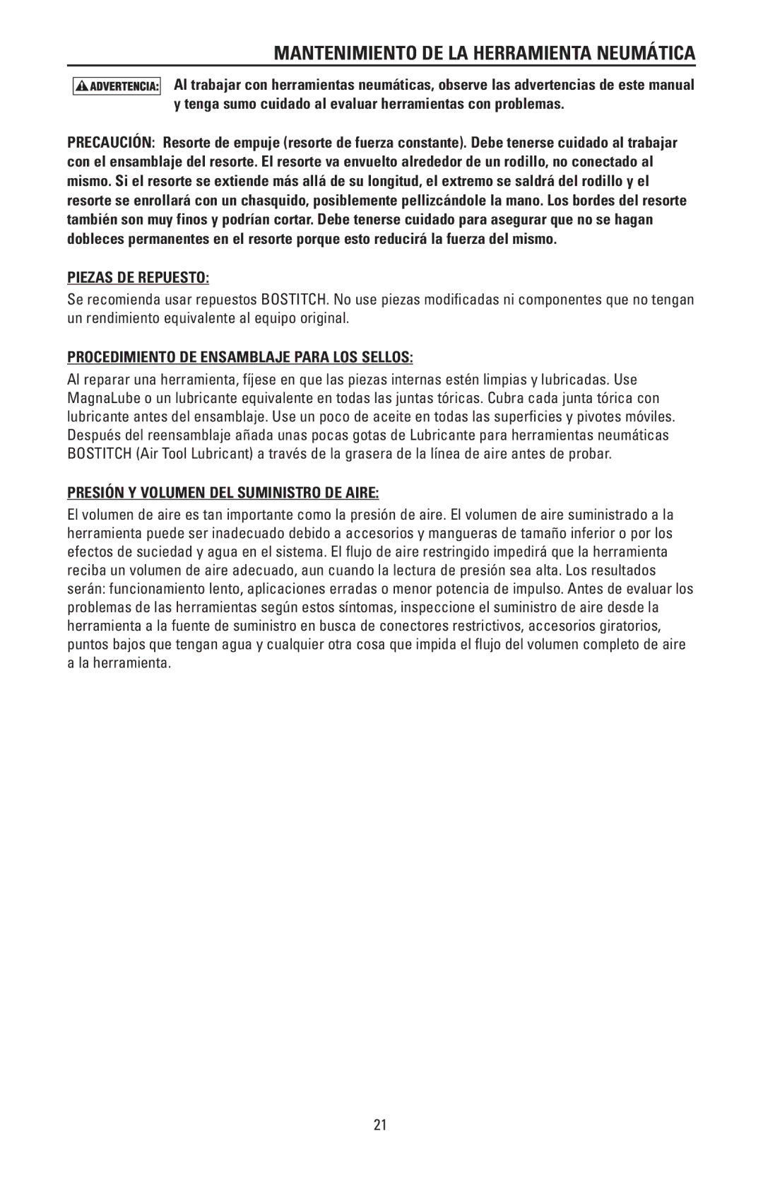 Bostitch N88RH Mantenimiento DE LA Herramienta Neumática, Piezas DE Repuesto, Procedimiento DE Ensamblaje Para LOS Sellos 