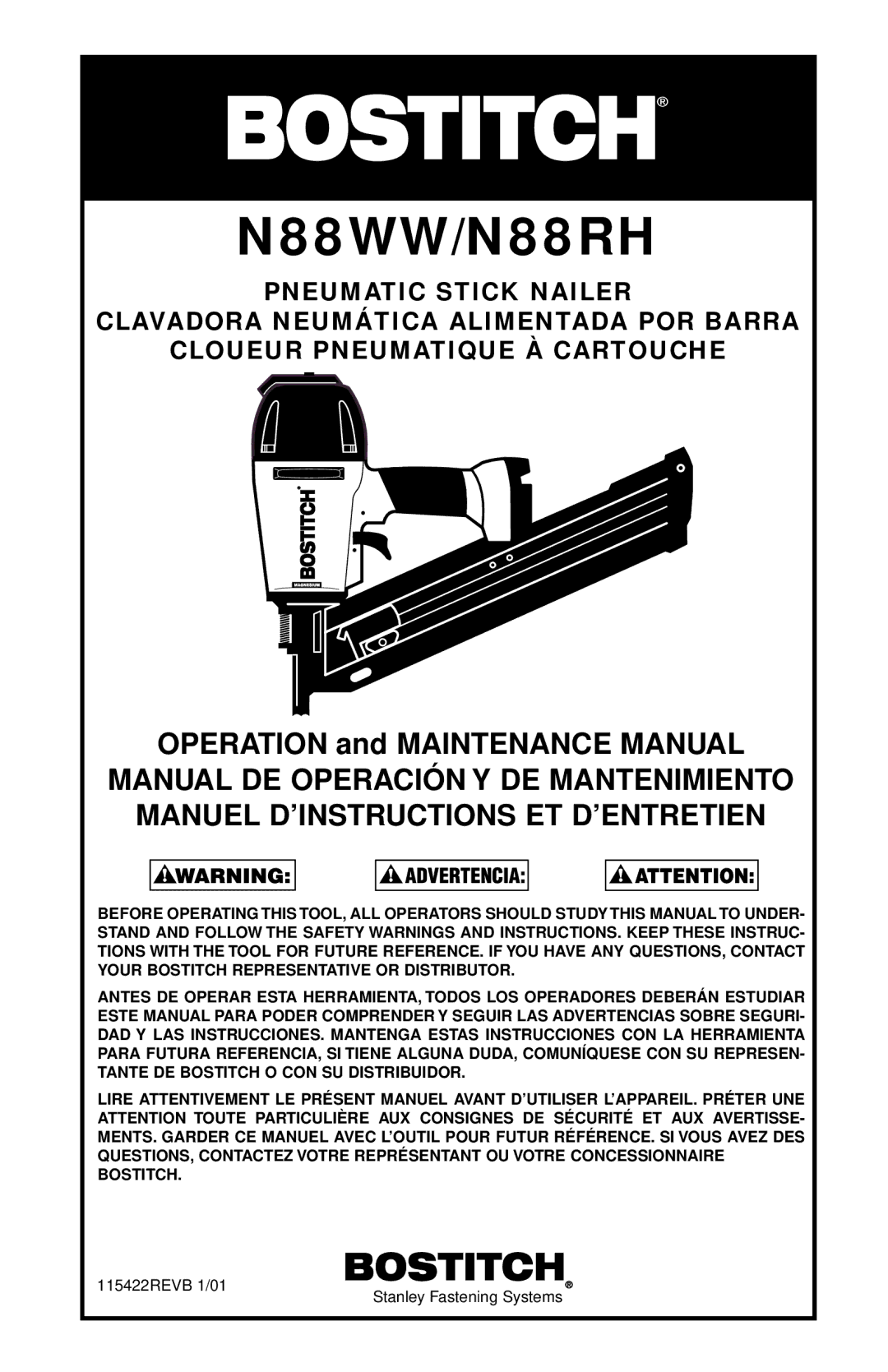 Bostitch N88WW/N88RH manual 