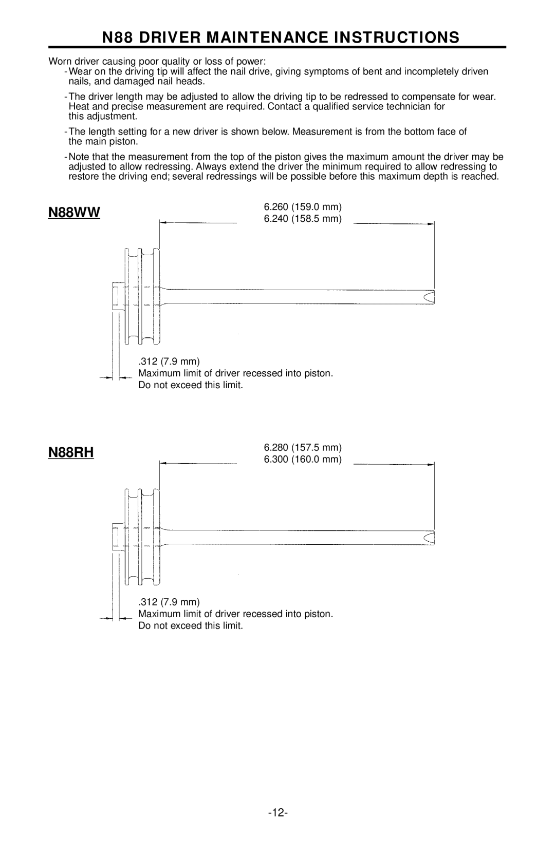 Bostitch N88WW/N88RH manual N88 Driver Maintenance Instructions 