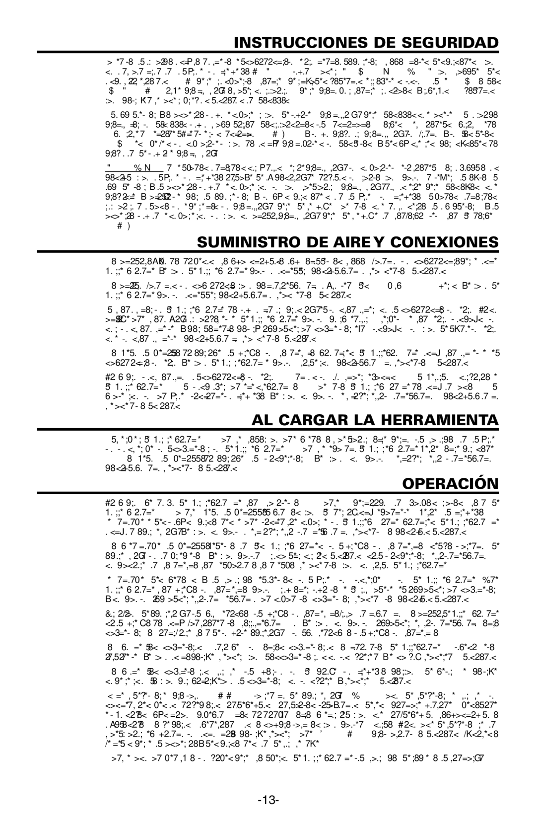 Bostitch N89C manual Instrucciones DE Seguridad, Suministro DE Airey Conexiones, AL Cargar LA Herramienta, Operación 