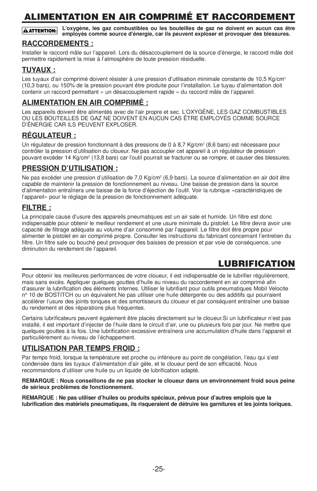 Bostitch RN45B manual Lubrification 