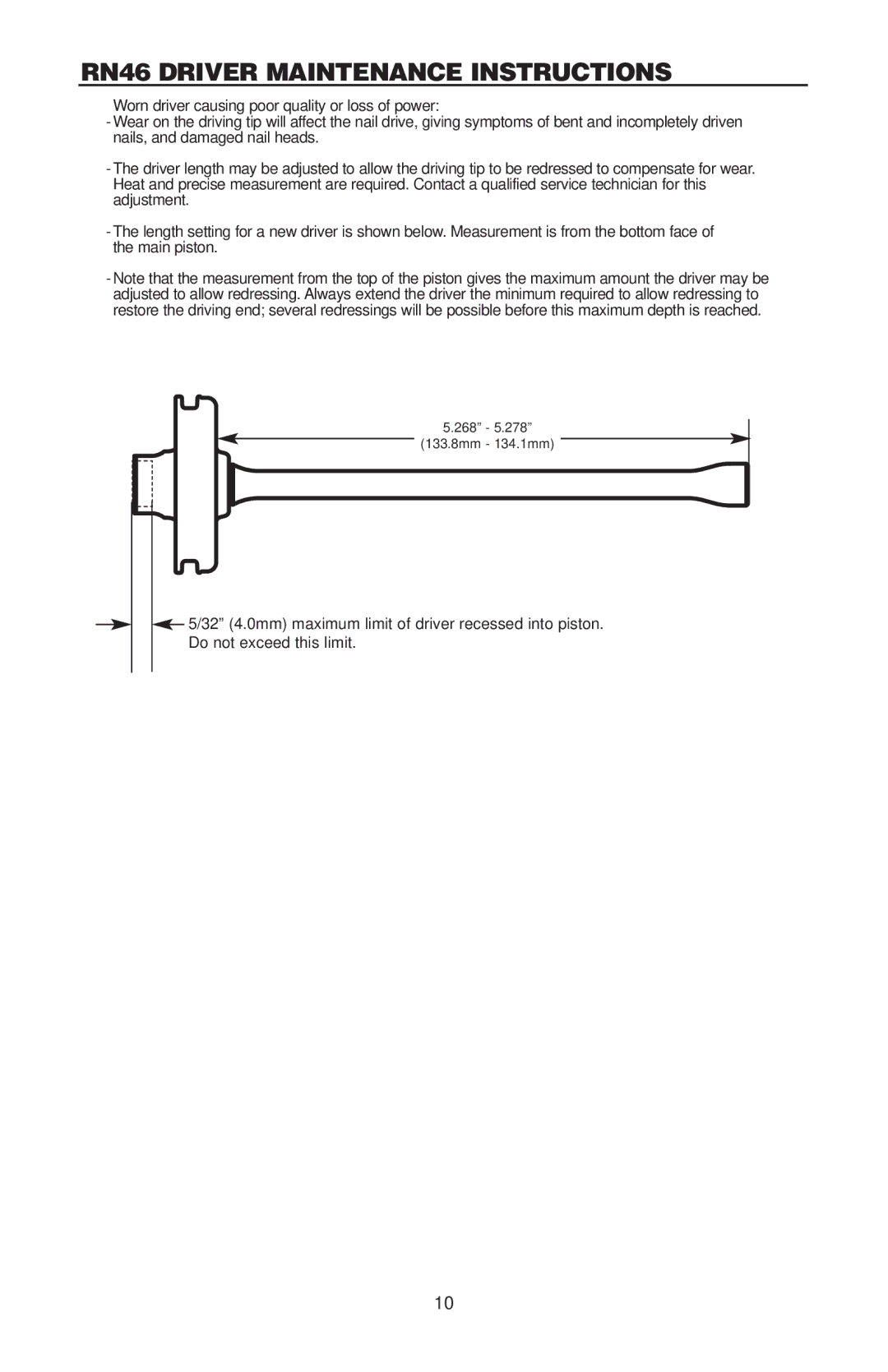 Bostitch manual RN46 Driver Maintenance Instructions 