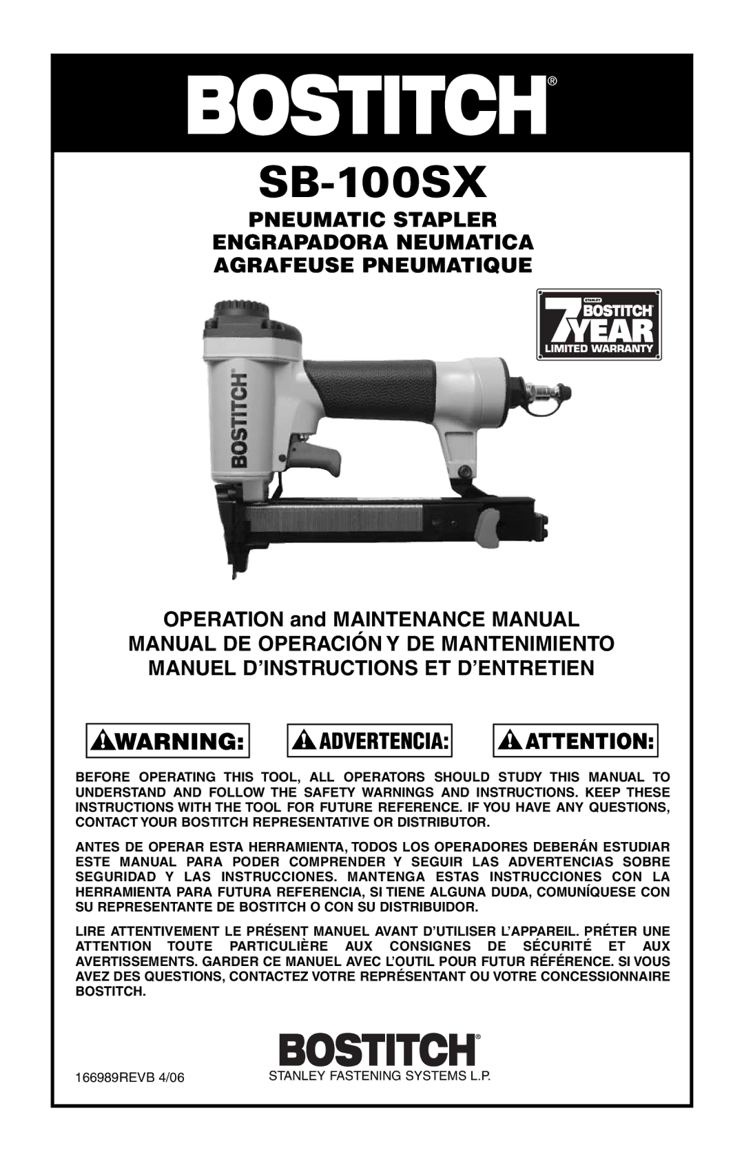 Bostitch SB-100SX manual 