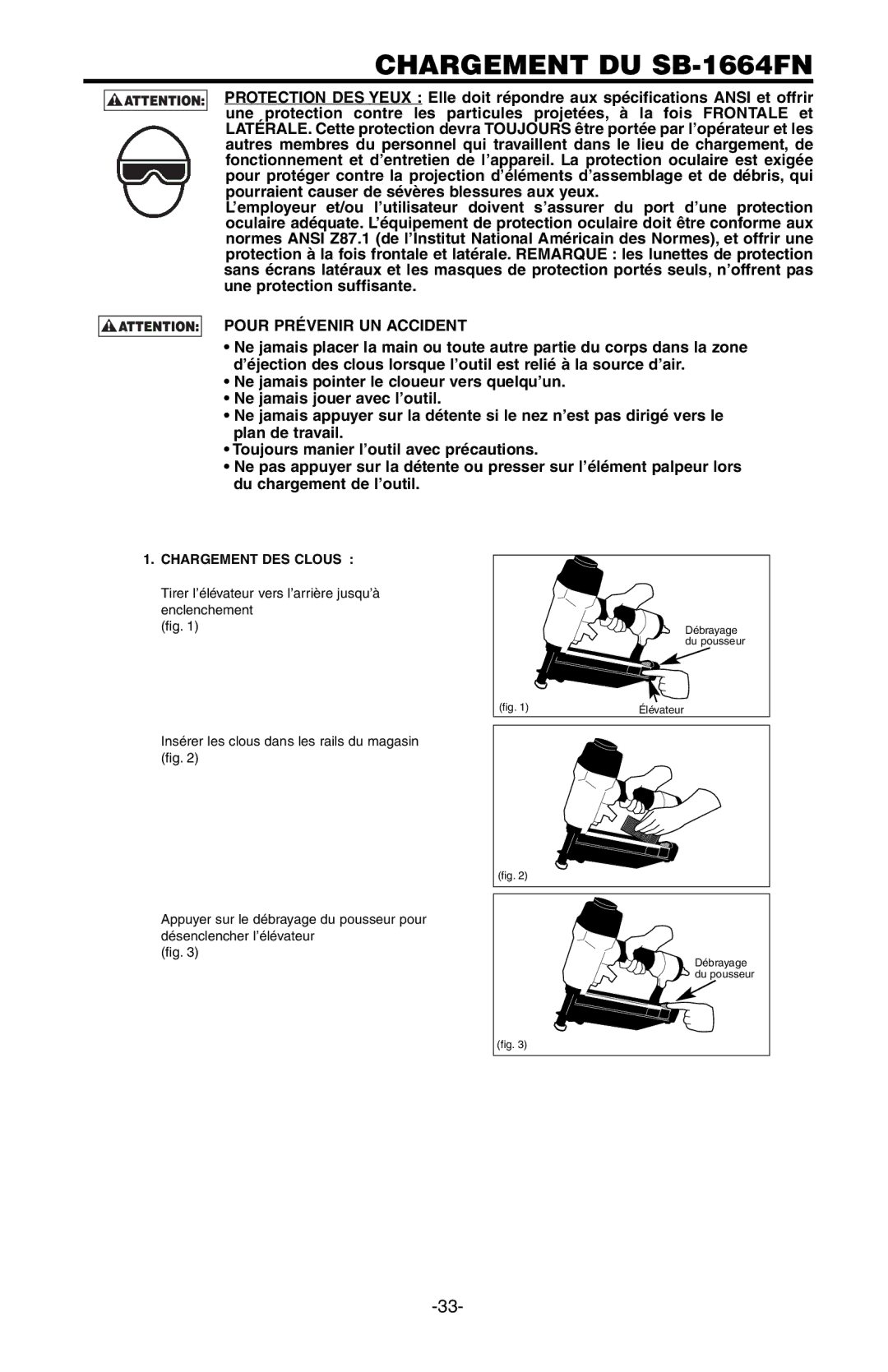 Bostitch SB-150SX manual Chargement DU SB-1664FN 